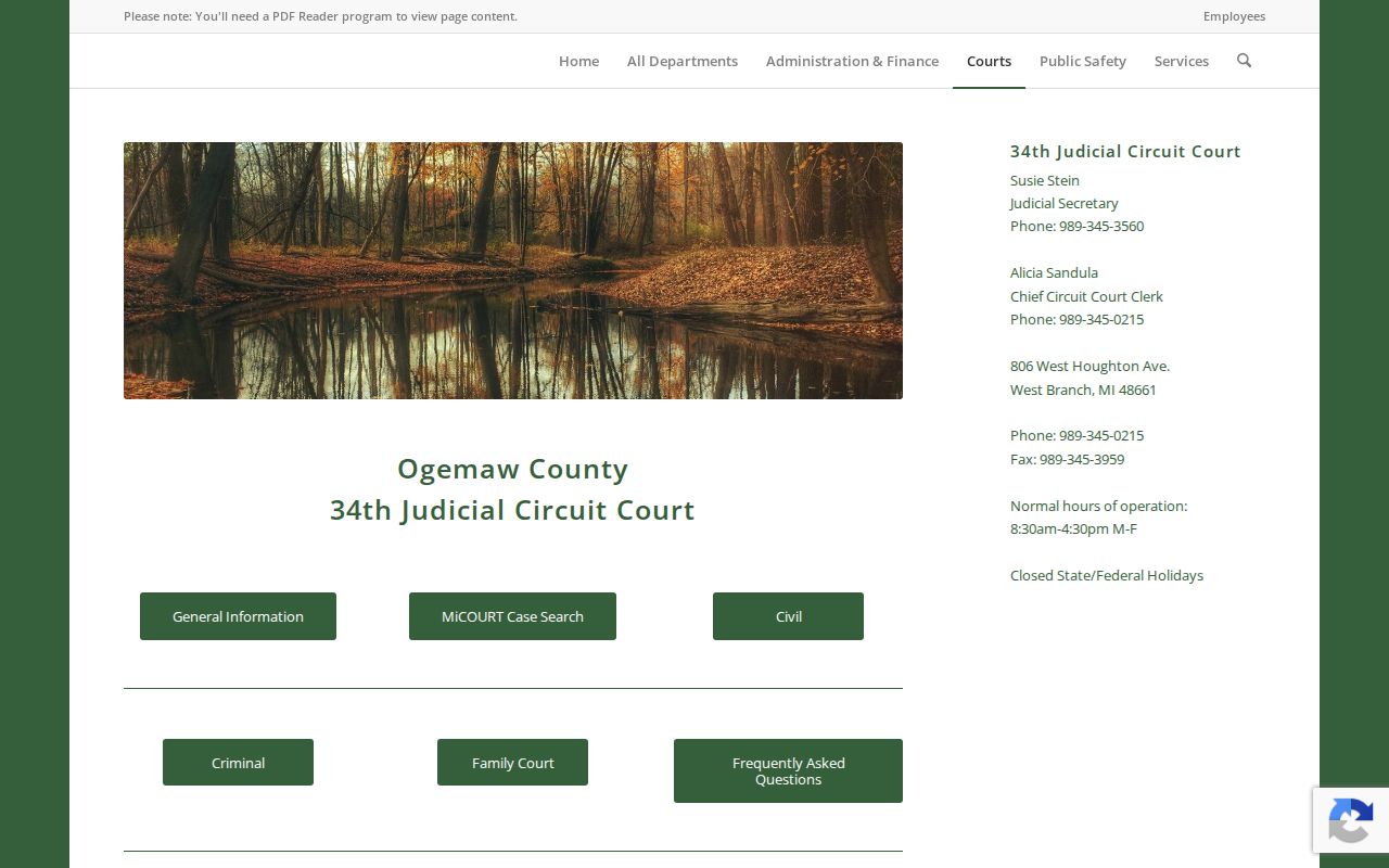 Ogemaw County criminal court case page for the 34th Circuit Court