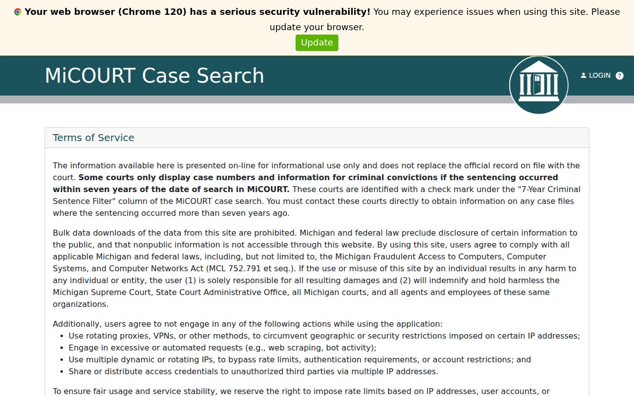 Ogemaw County criminal case search through the C34~1 MiCOURT interface