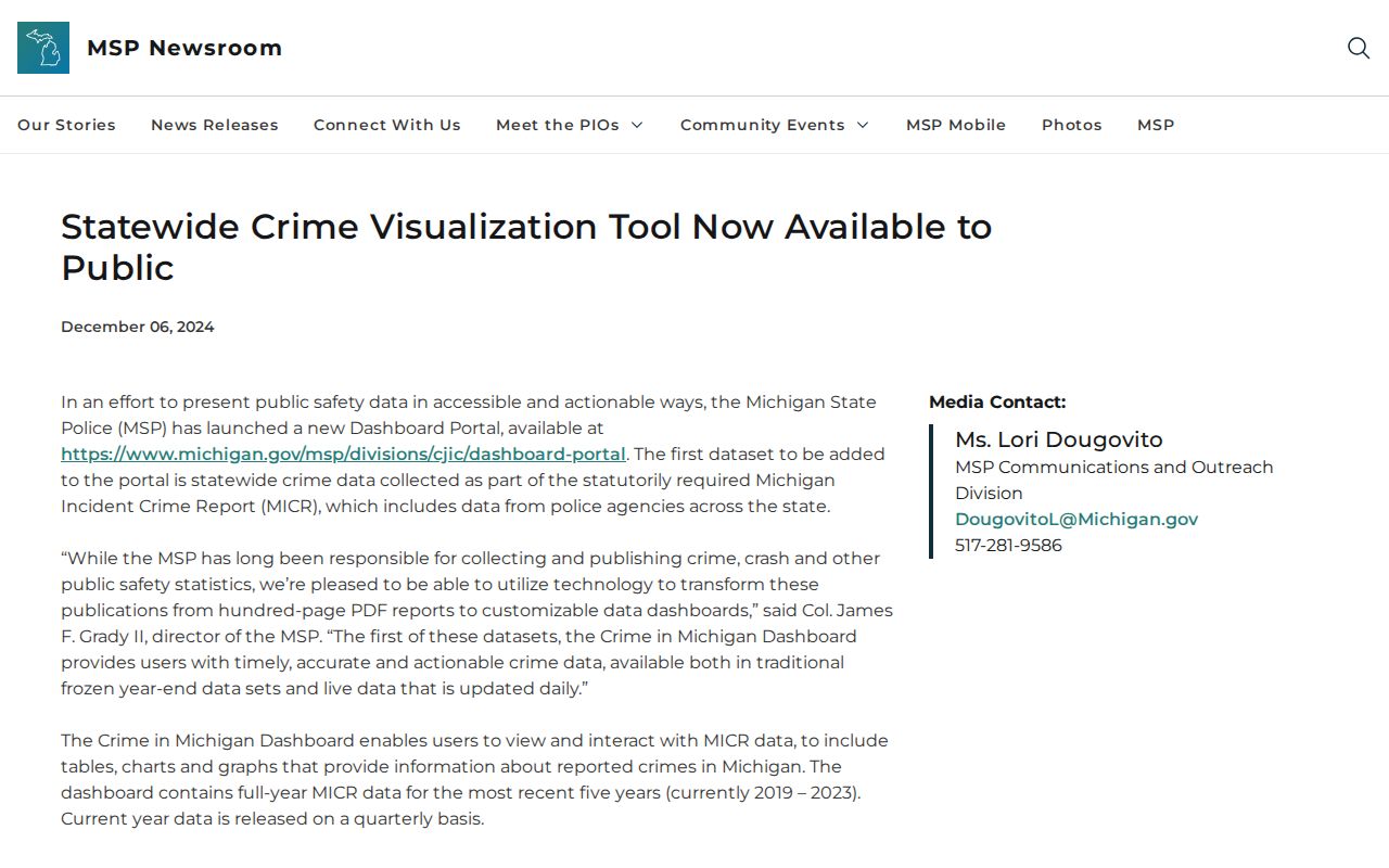 Ogemaw County criminal history MICR public dashboard launch