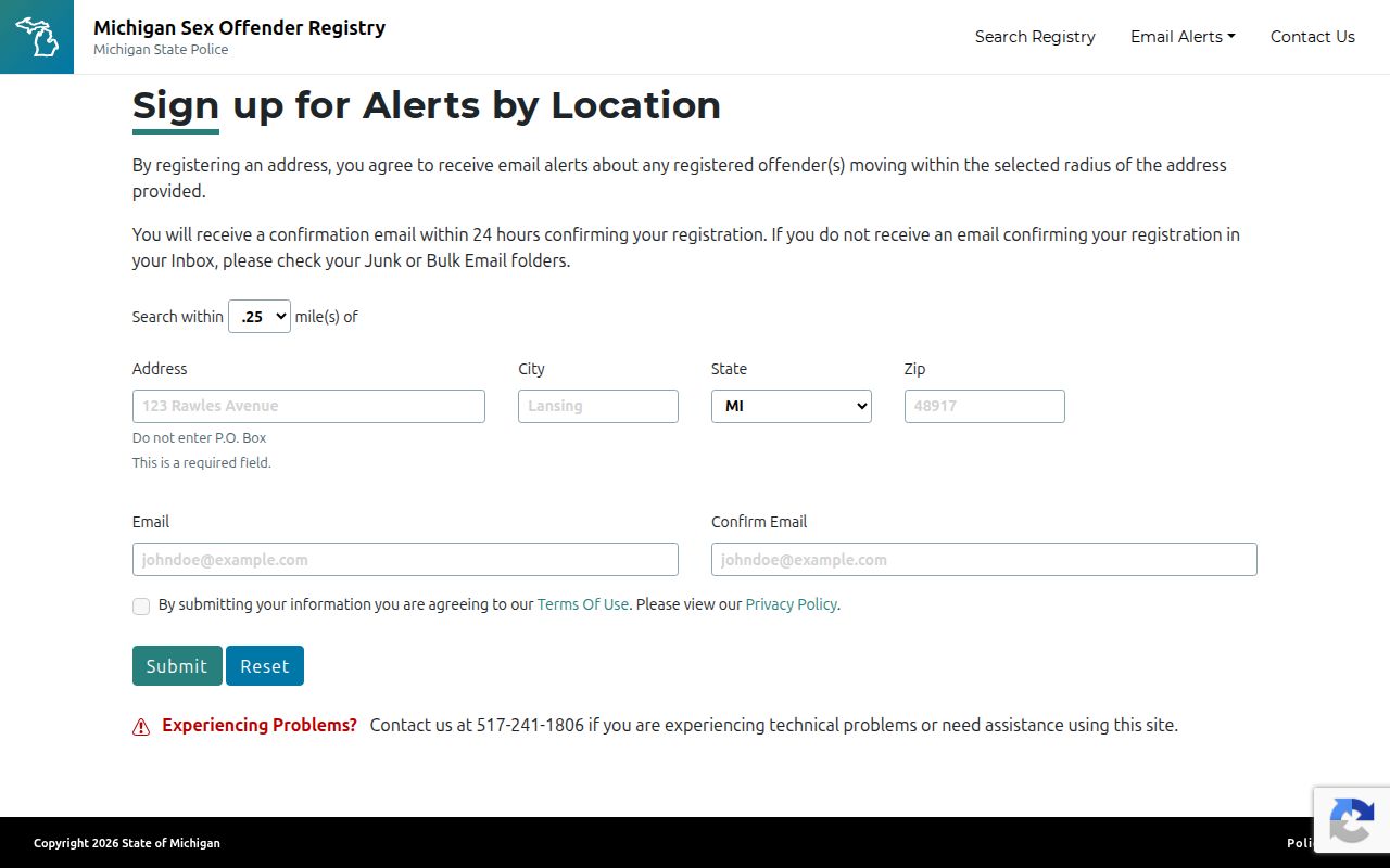 Ogemaw County sex offender registry radius alert registration form