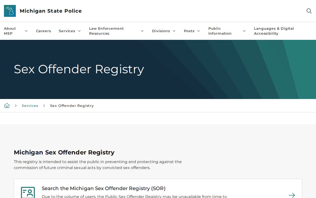 Official Michigan guidance for Ogemaw County sex offender registry profiles and statuses