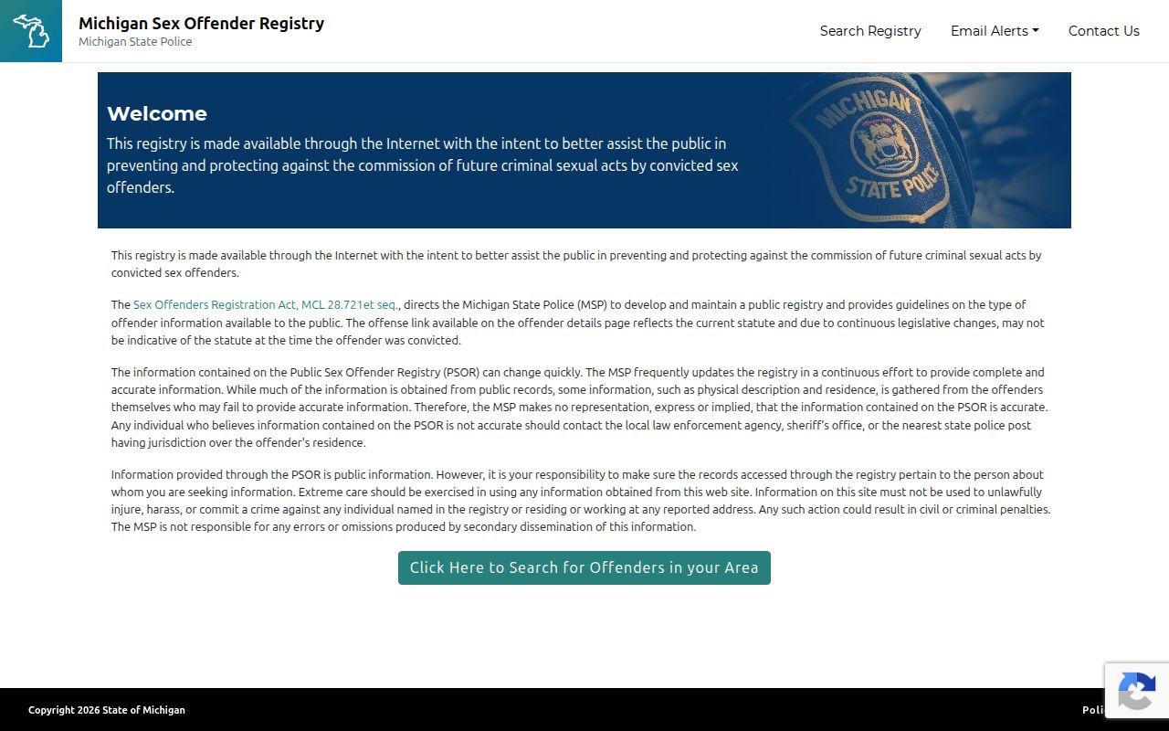 Ogemaw County sex offender check using the Michigan PSOR search form