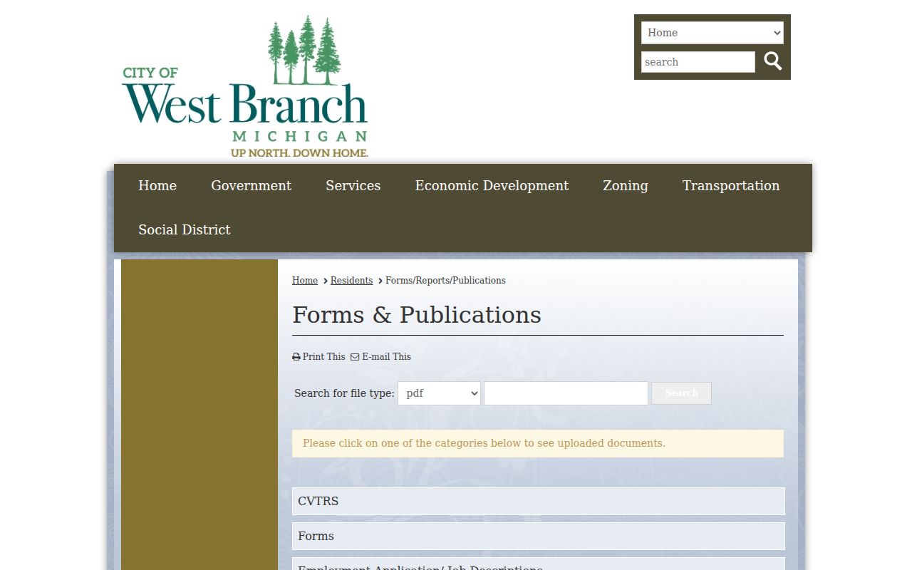 West Branch criminal records request and FOIA forms page